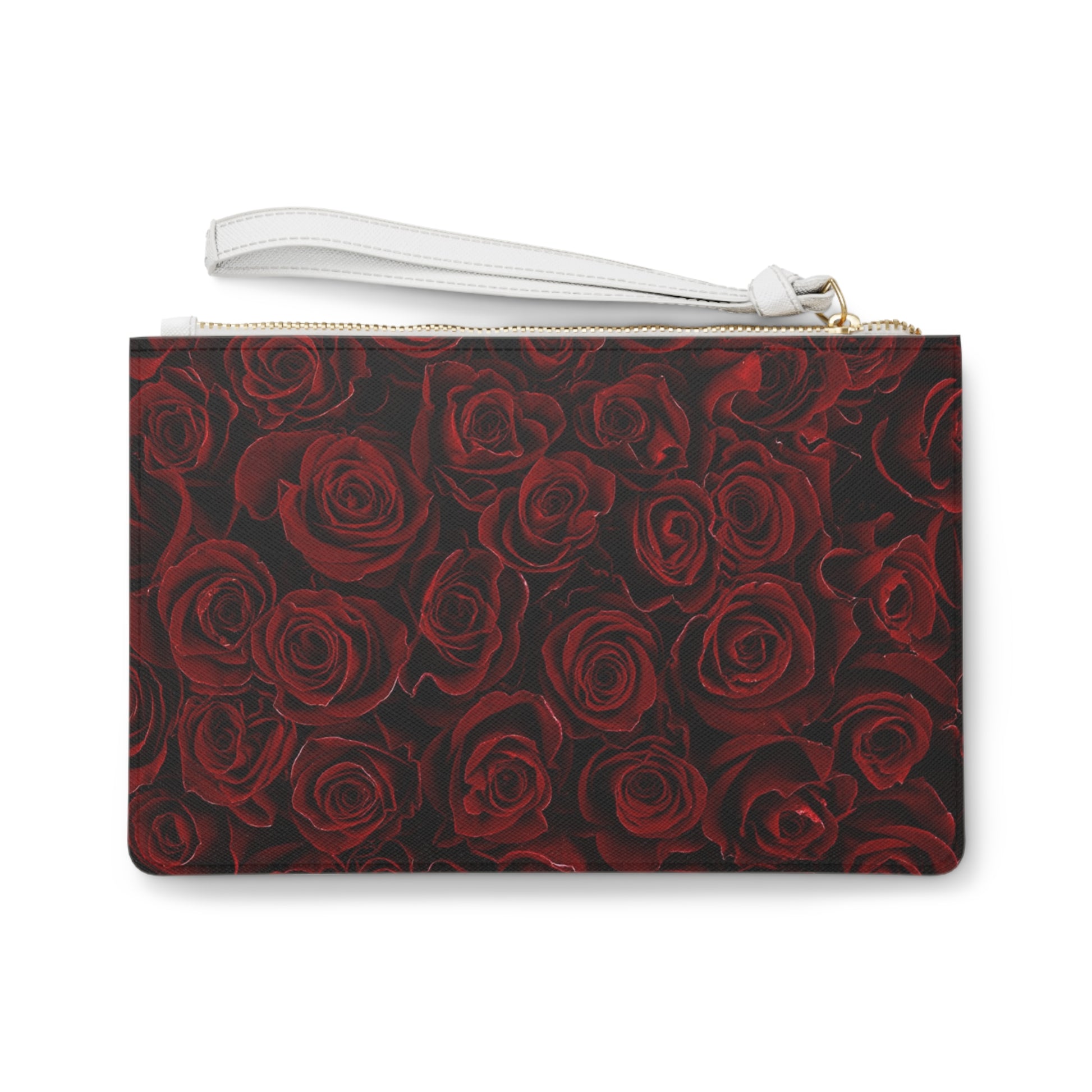 Red Roses Floral Leather Clutch Bag for Women