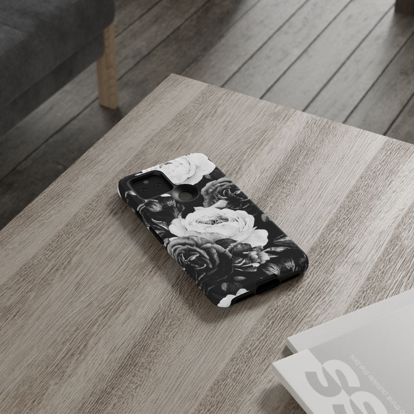 Black and White Floral Tough Phone Case