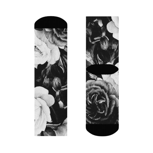 Black & White Floral Crew Socks