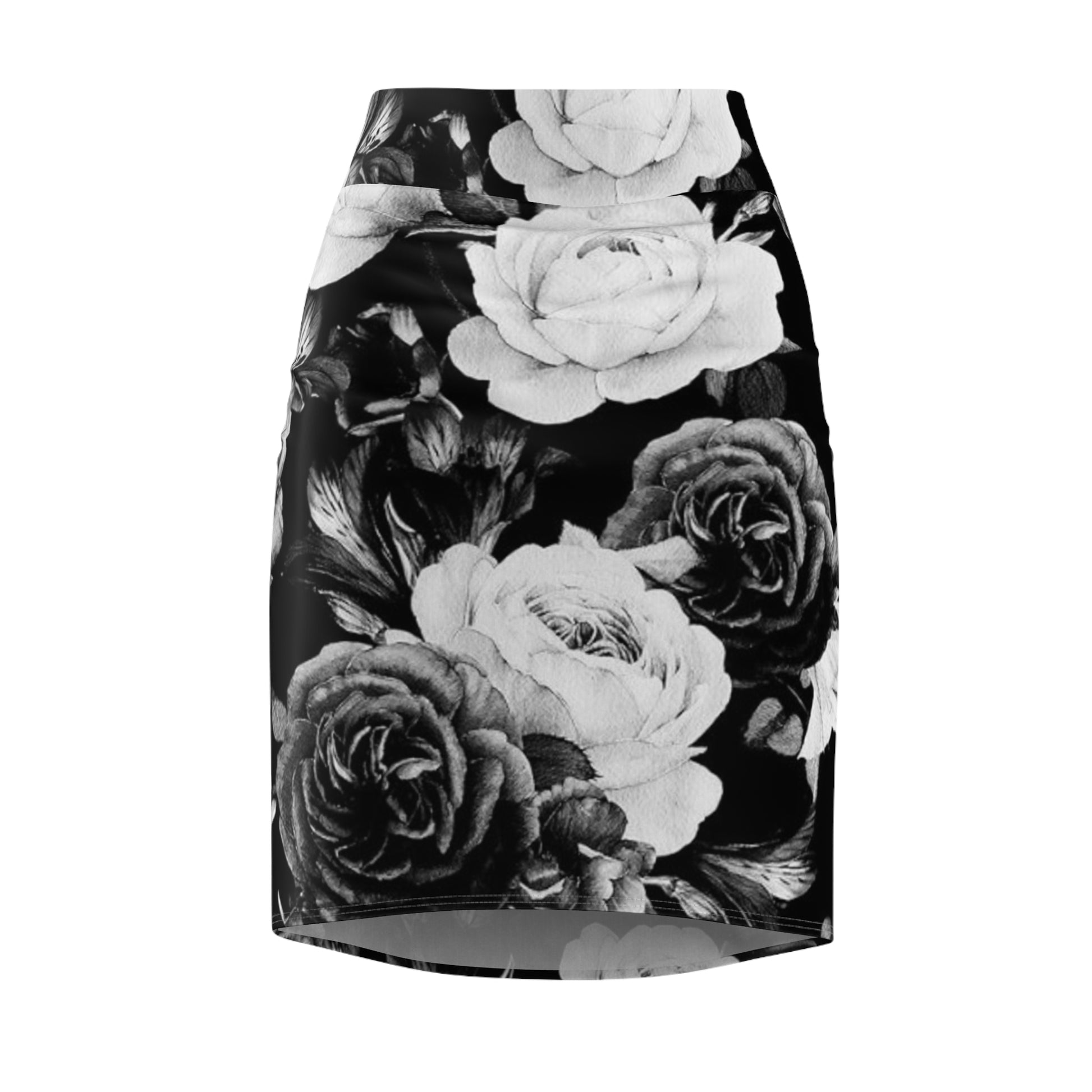 Black & White Floral Pencil Skirt