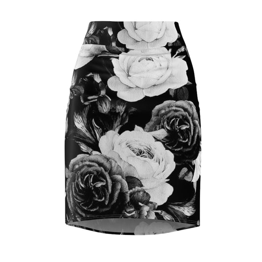 Black & White Floral Pencil Skirt