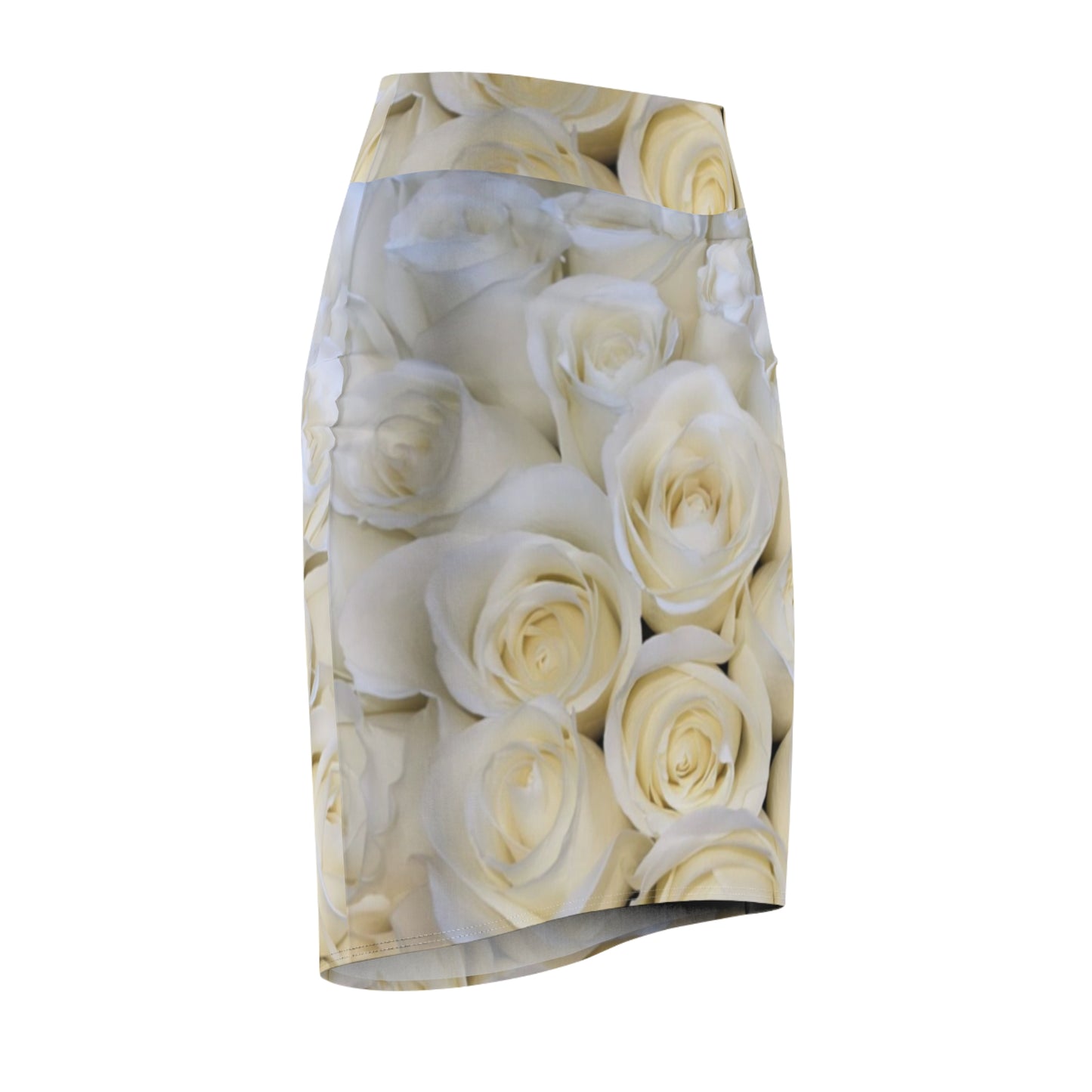 White Roses Floral Pencil Skirt – Clean & Versatile