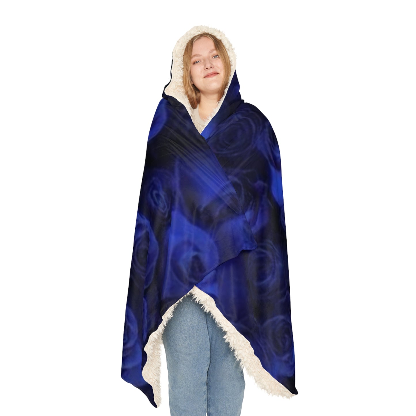 Dark Blue Roses Hood Blanket