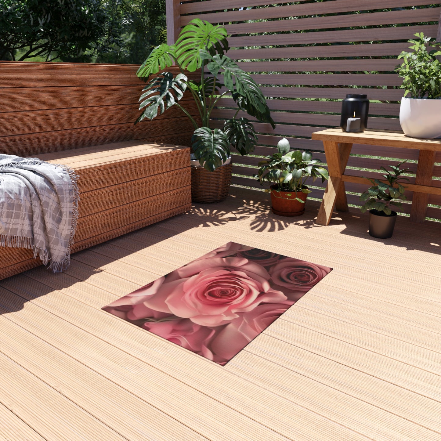 Pink Roses Outdoor Rug