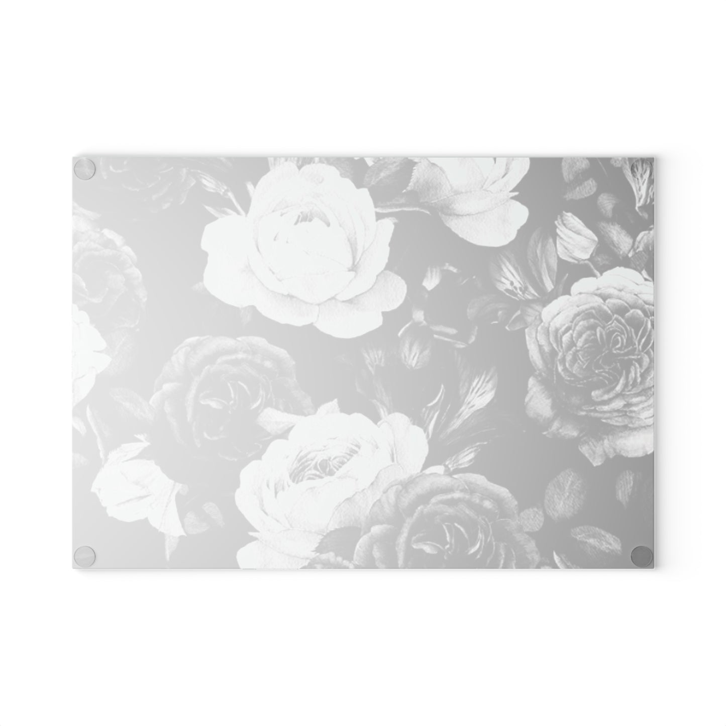 Black and White Floral Design Glass Cutting Board