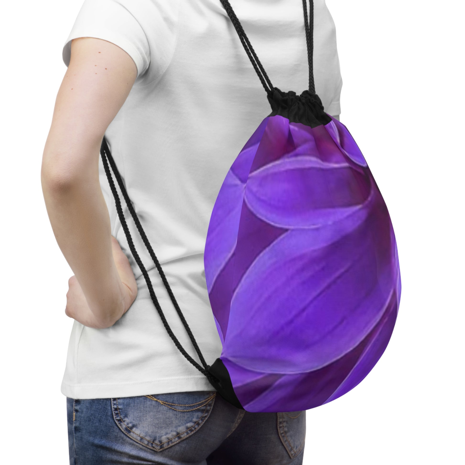 Purple Dahlia Floral Drawstring Bag