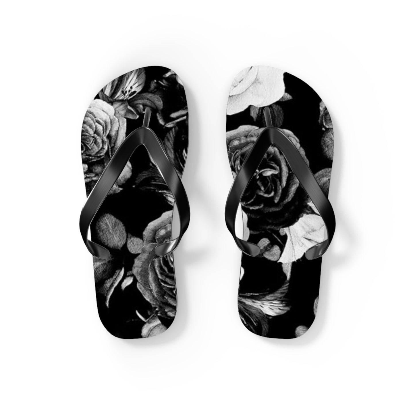 Black and White Floral Design Flip Flops