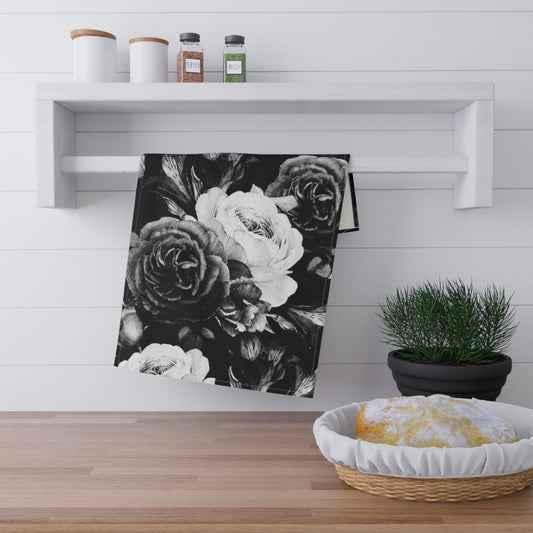 Black and White Floral Design Tea Towels