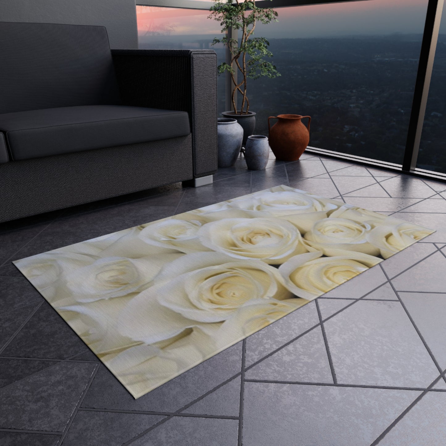 White Roses Outdoor Rug