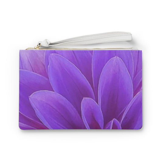 Purple Dahlia Floral Leather Clutch Bag for Women