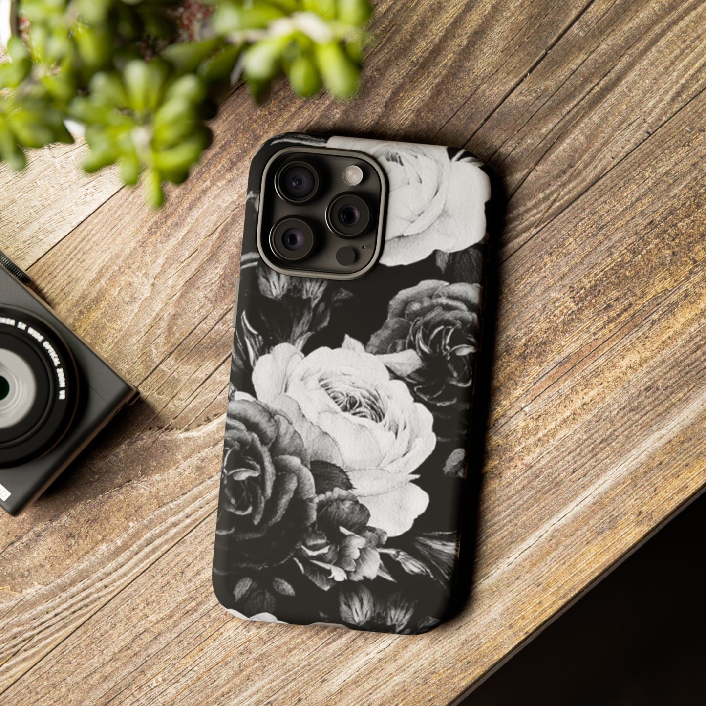 Black and White Floral Tough Phone Case