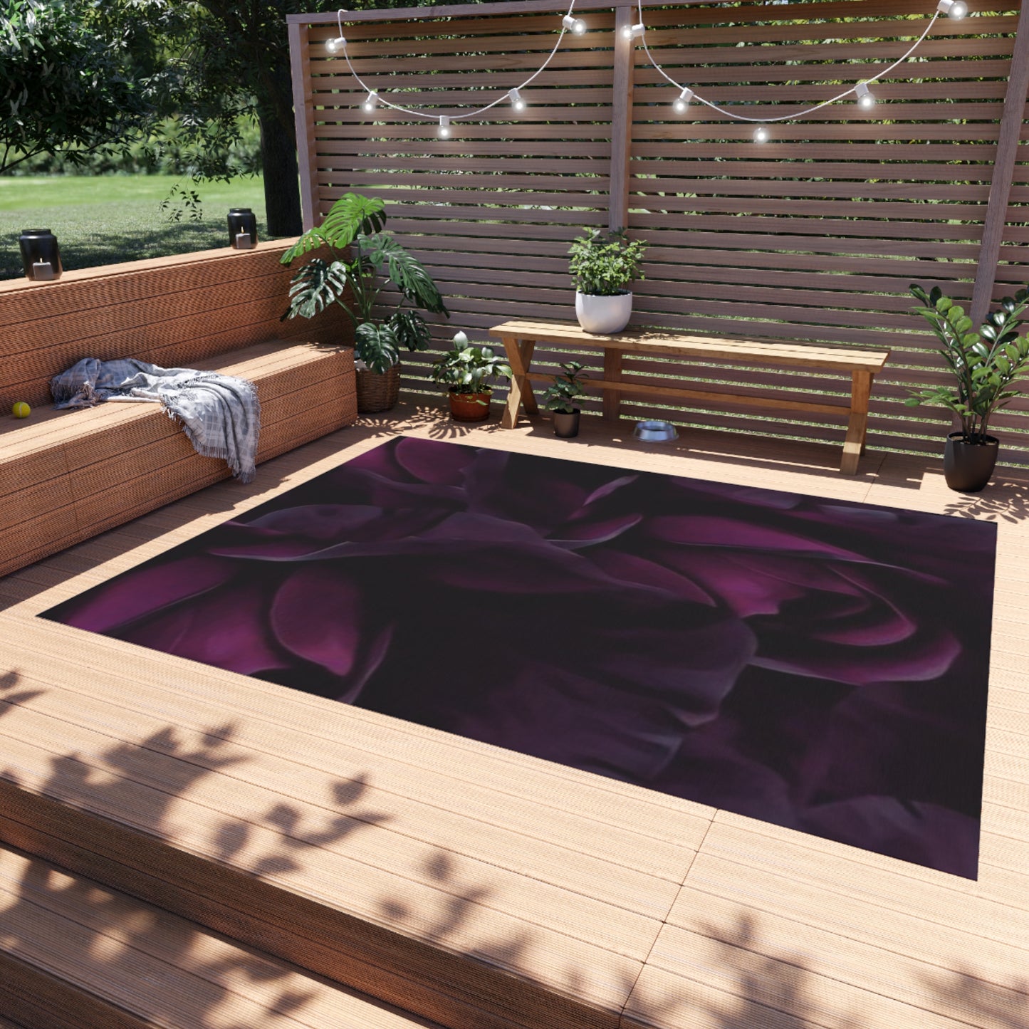 Dark Purple Floral Outdoor Rug