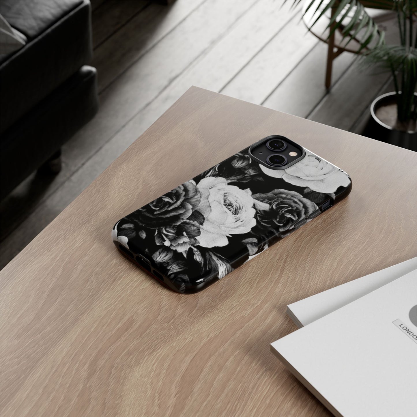 Black and White Floral Tough Phone Case
