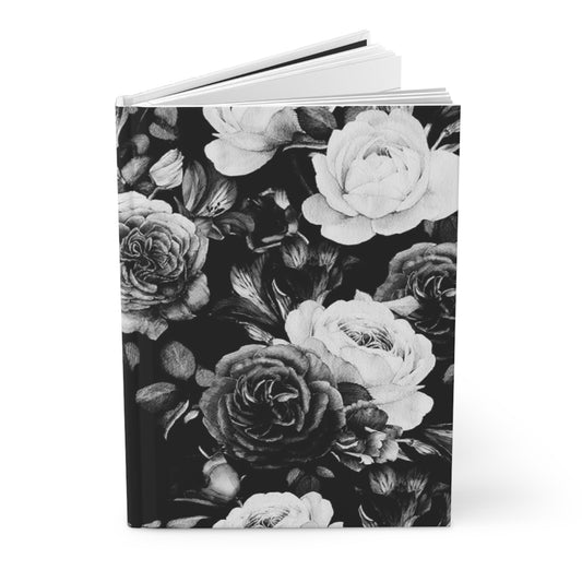 Black and White Floral Design Hardcover Journal Matte