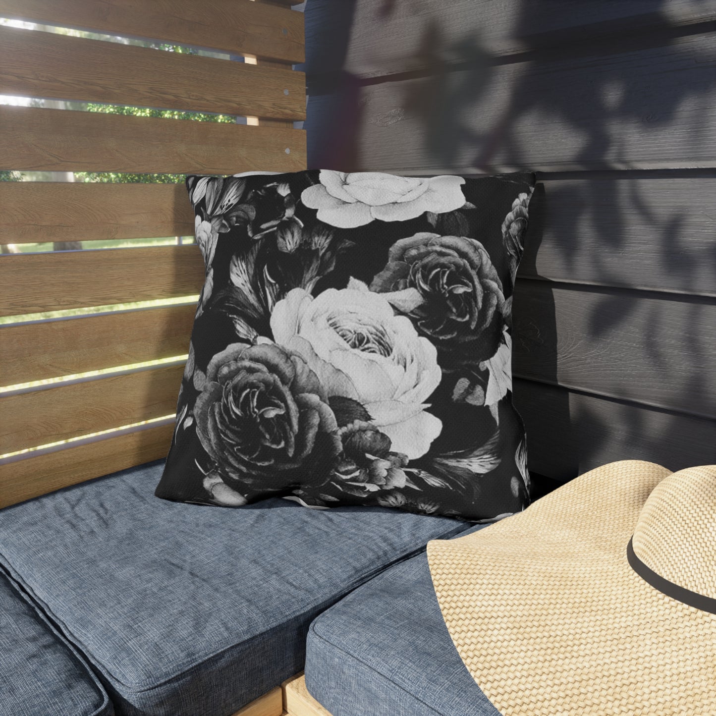 Black & White Floral Outdoor Pillow