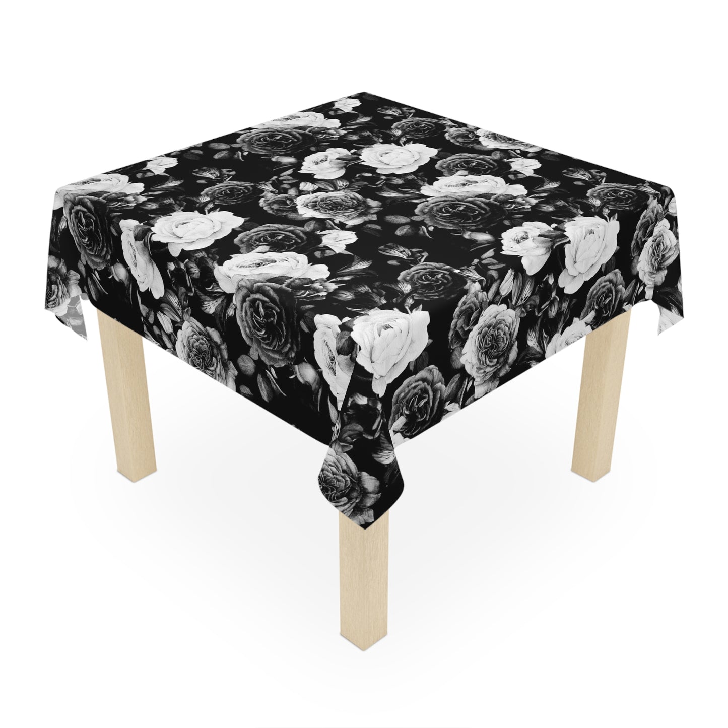 Black and White Floral Design Tablecloth