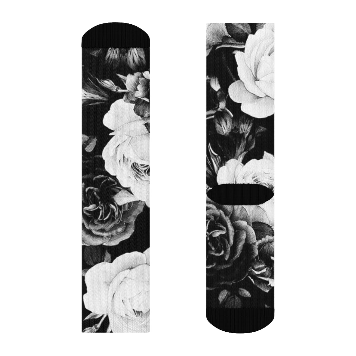 Black & White Floral Crew Socks
