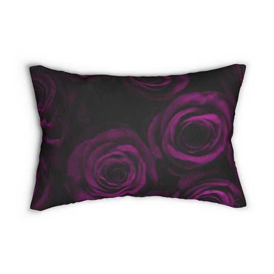 Dark Purple Roses Lumbar Pillow