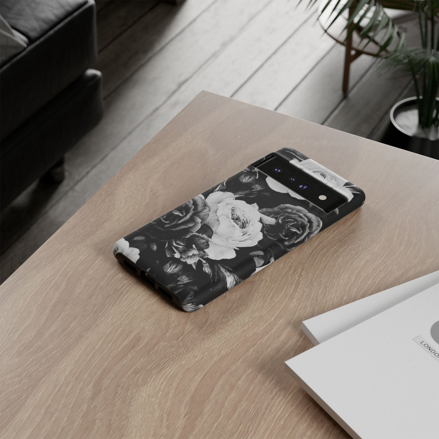 Black and White Floral Tough Phone Case
