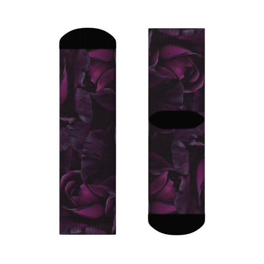 Dark Purple Floral Design Crew Socks