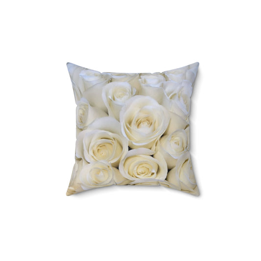 White Roses Floral Square Pillow