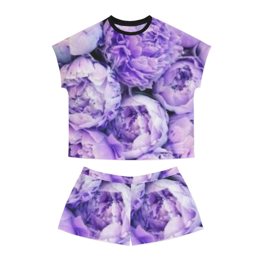 Purple Peony Floral Pajama Set for Women