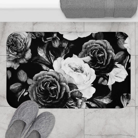 Black & White Floral Bath Mat Anti Slipping