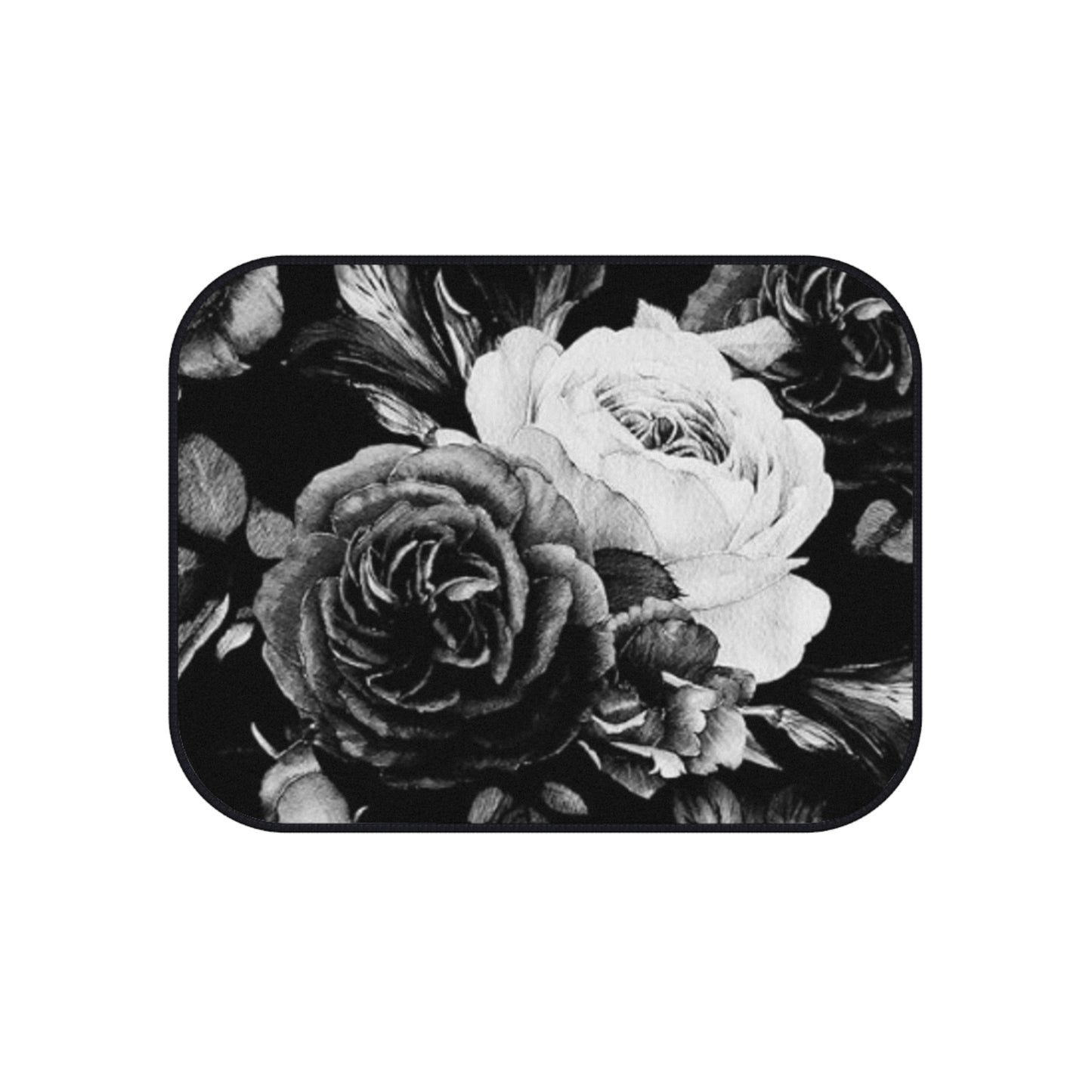 Black & White Floral Car Mats – Set of 4 for Car Interior