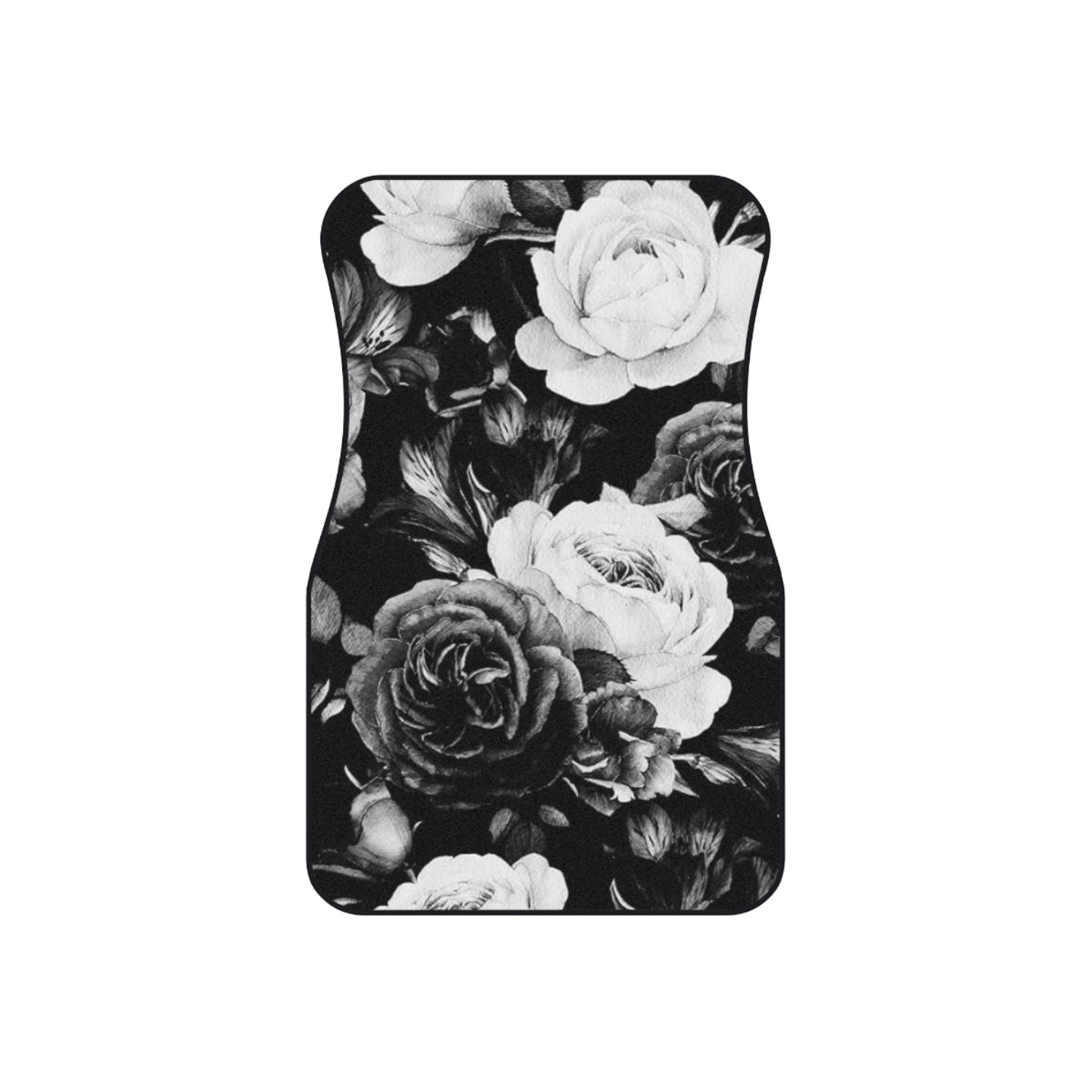 Black & White Floral Car Mats – Set of 4 for Car Interior