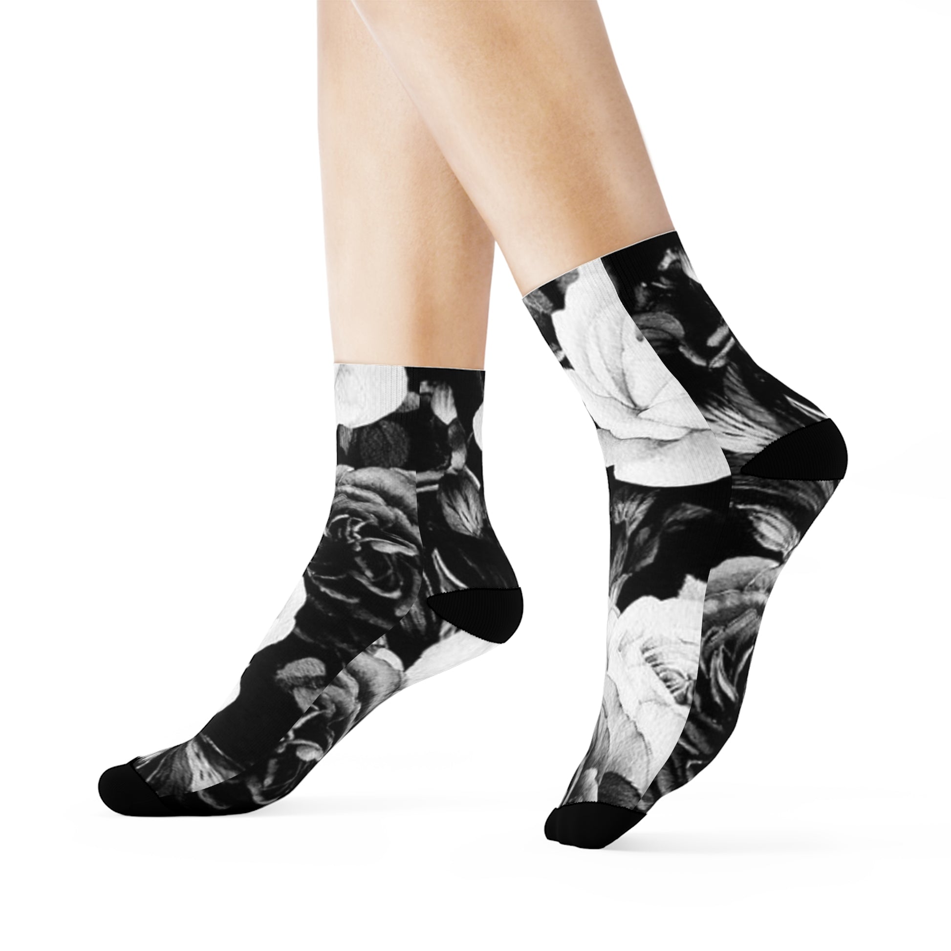 Black & White Floral Crew Socks