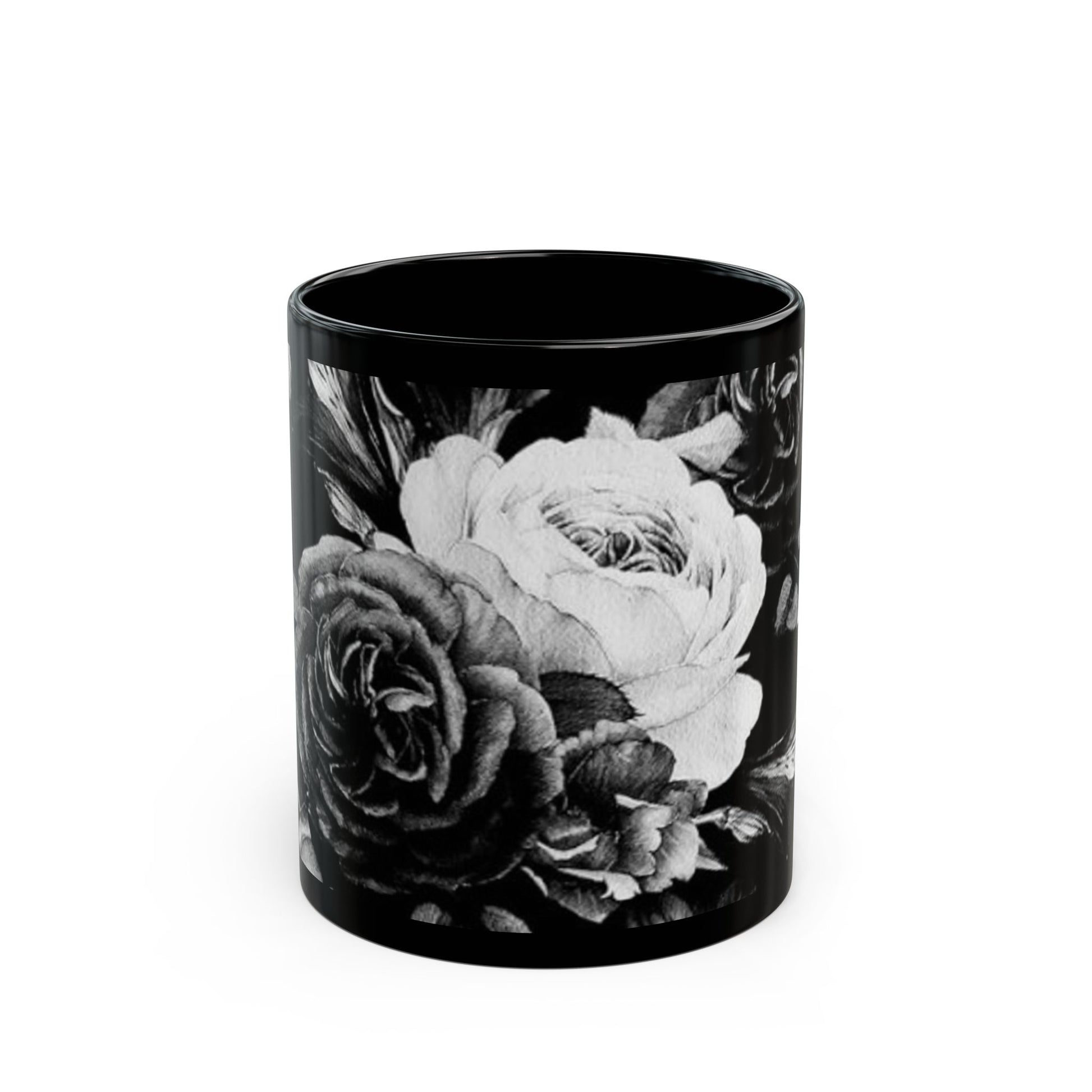 Black & White Floral Design Mug – Elegant Gift for Coffee Lovers