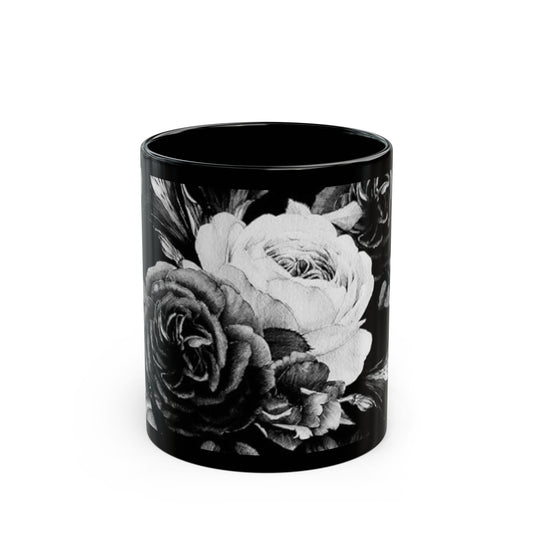 Black & White Floral Design Mug – Elegant Gift for Coffee Lovers
