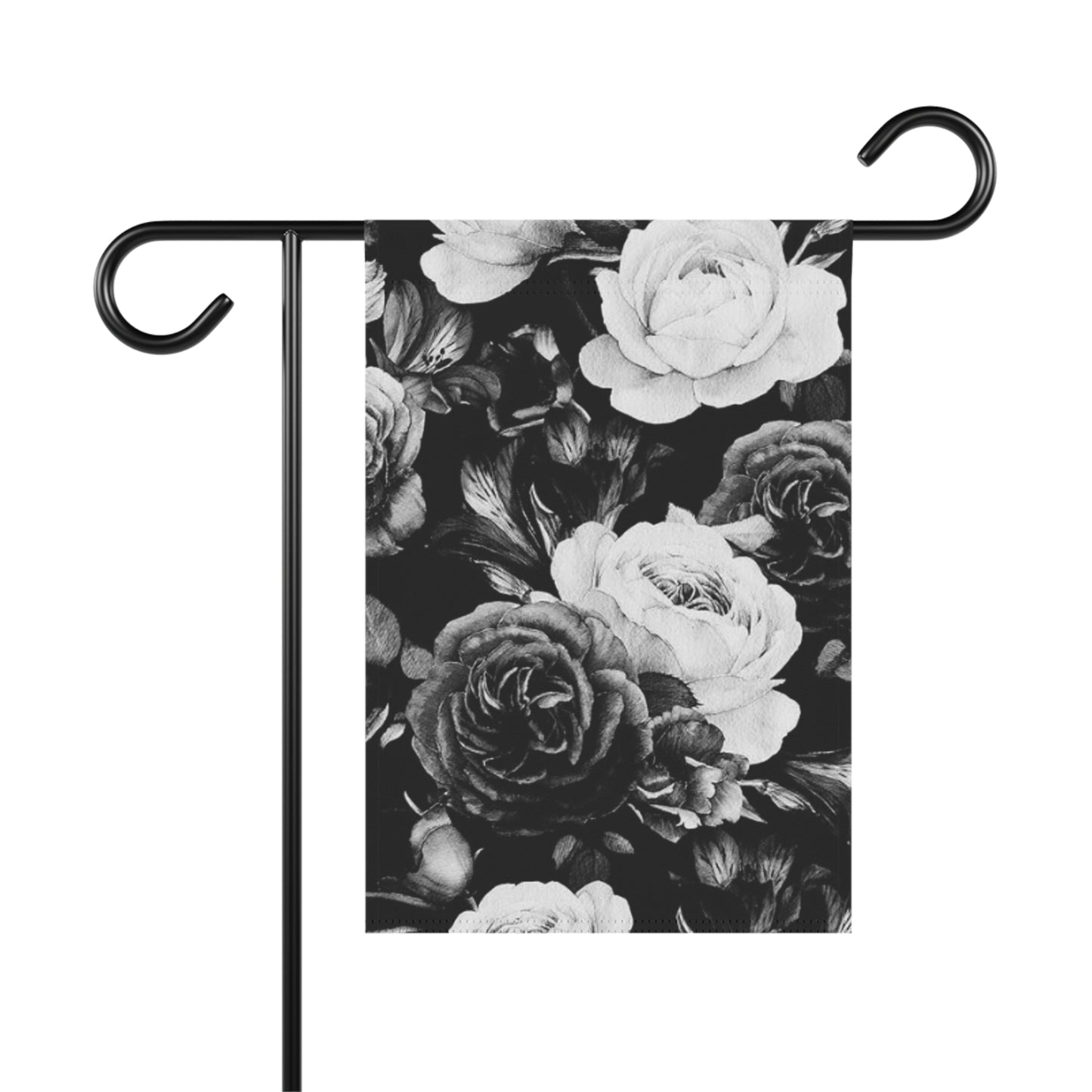Black & White Floral Garden and House Banner – Minimalist Outdoor Decor