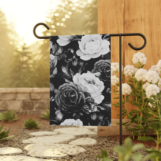 Black & White Floral Garden and House Banner – Minimalist Outdoor Decor