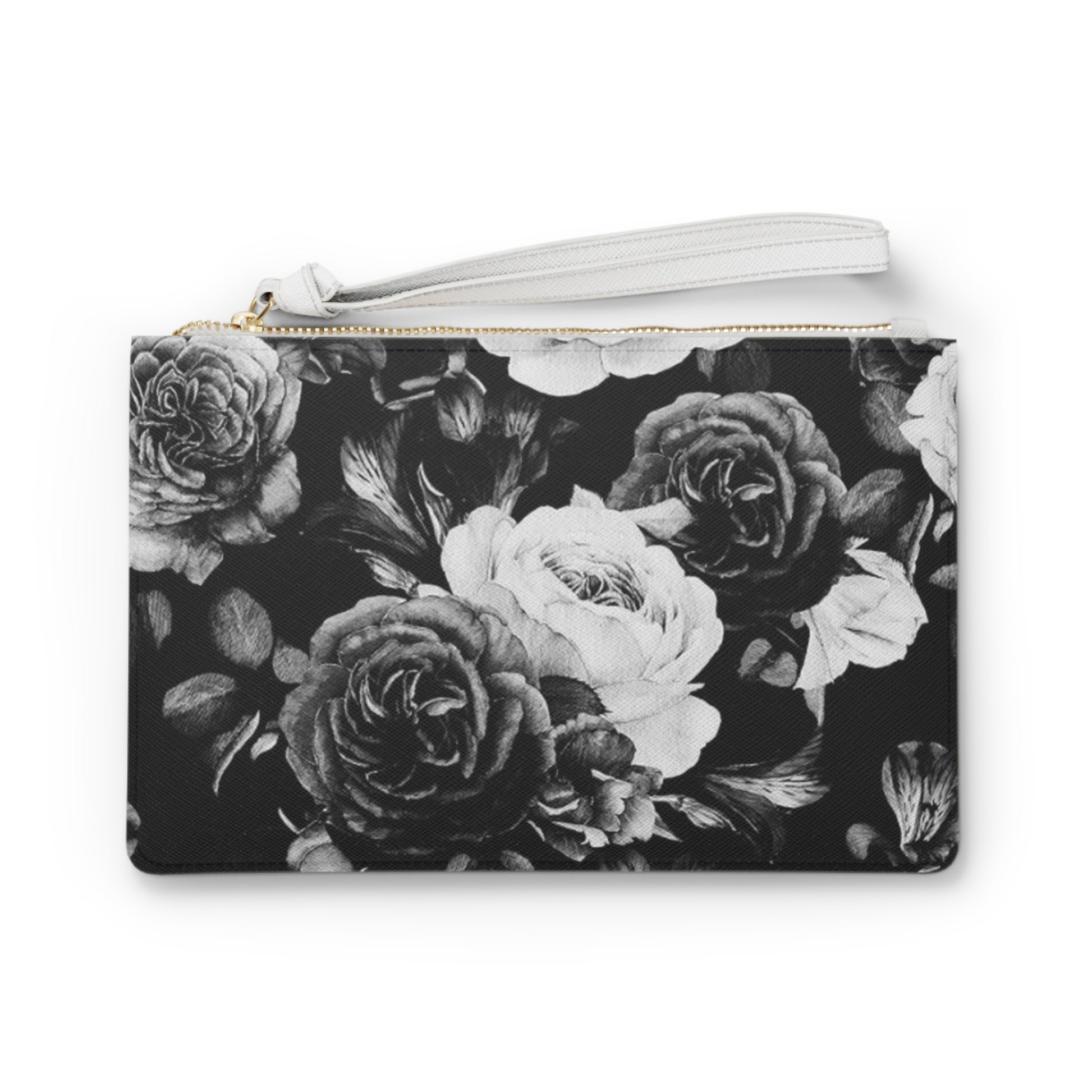 Black & White Floral Leather Clutch Bag for Women