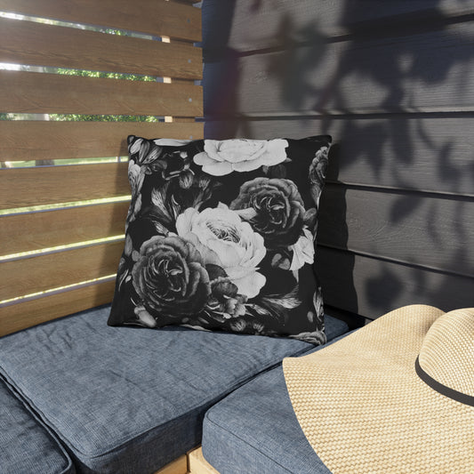 Black & White Floral Outdoor Pillow