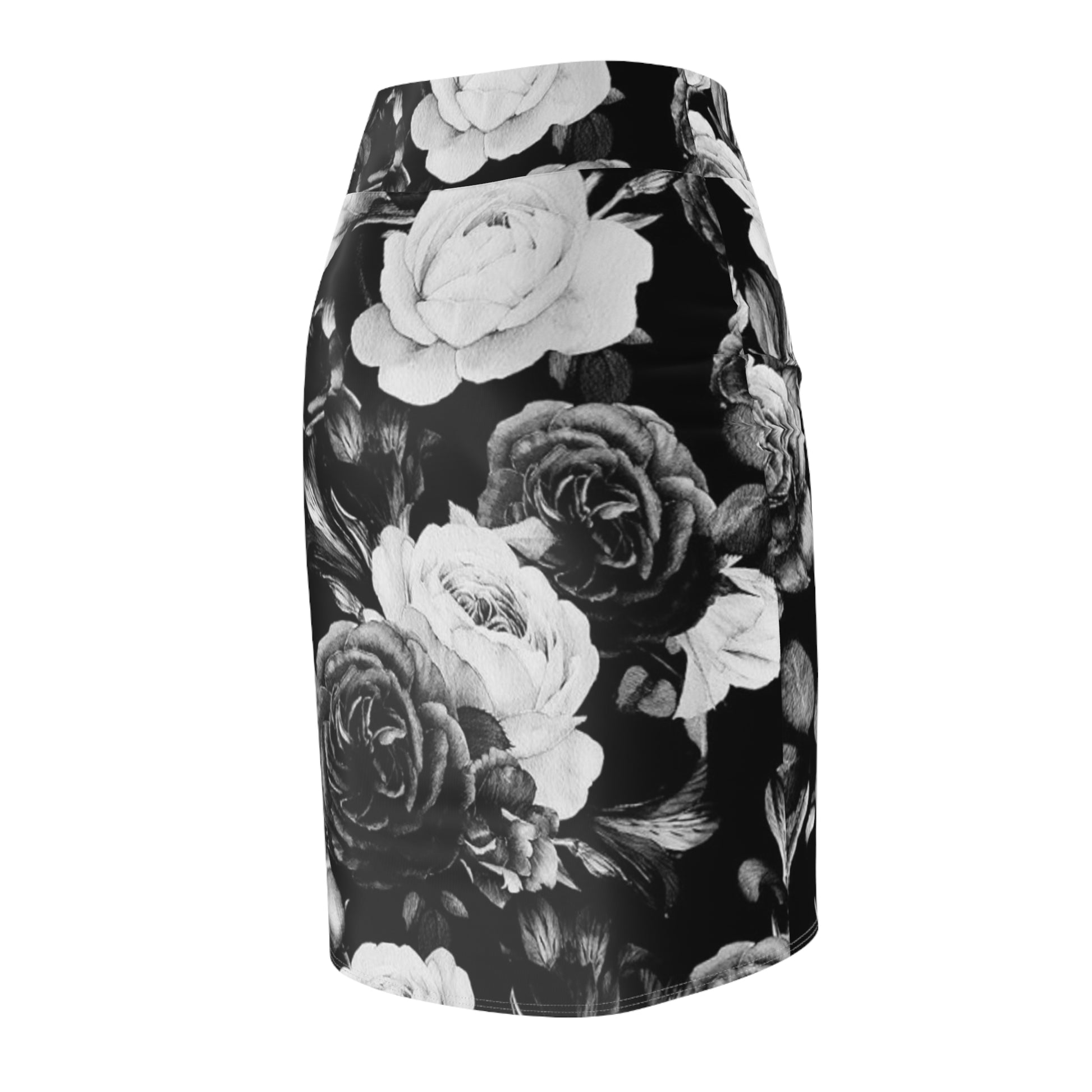 Black & White Floral Pencil Skirt