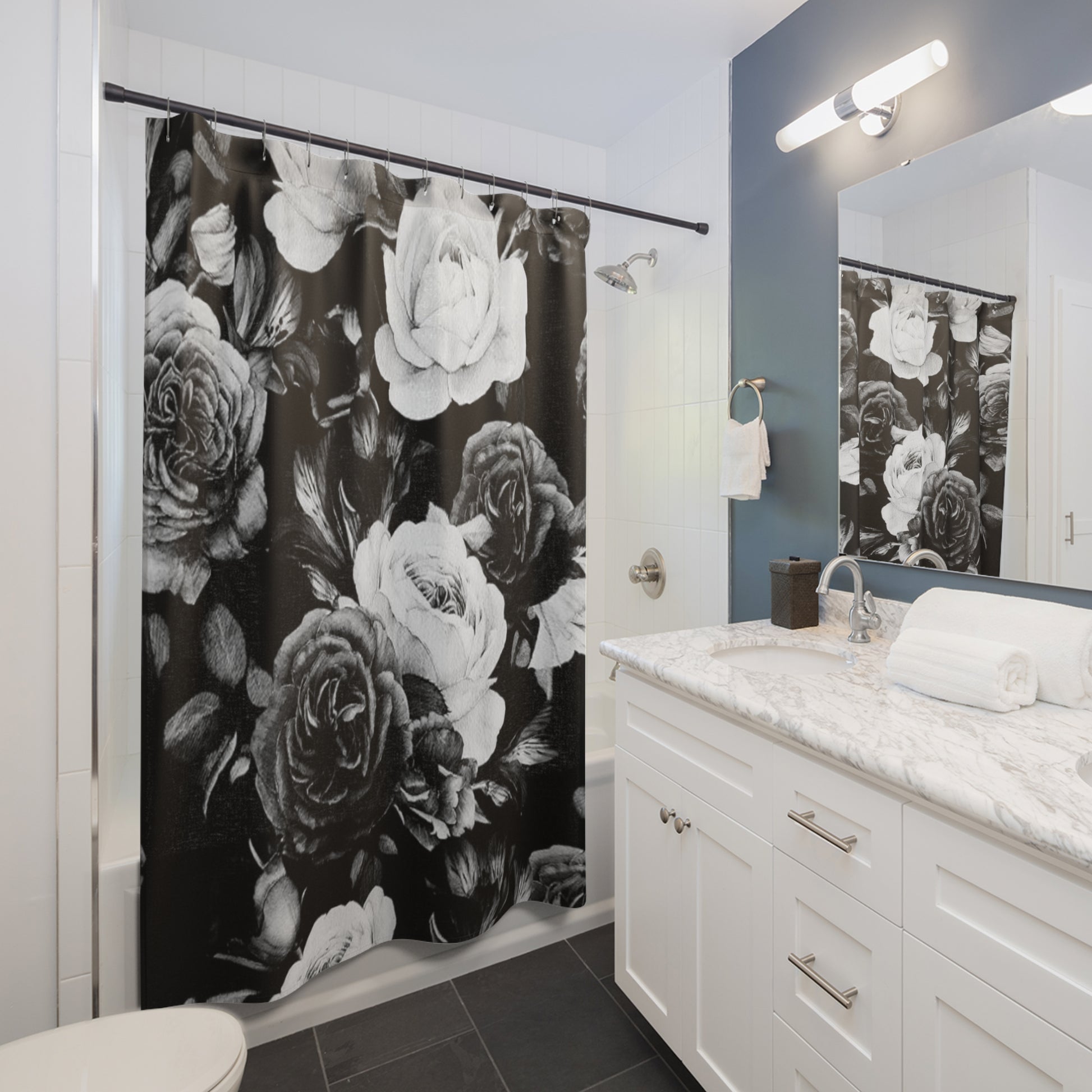 Black & White Floral Shower Curtain for Elegant Bathroom Decor