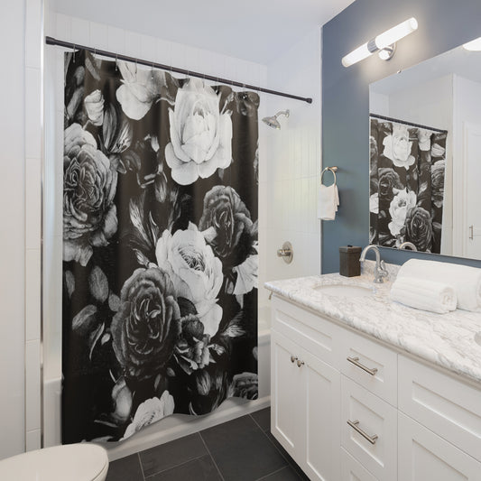 Black & White Floral Shower Curtain for Elegant Bathroom Decor