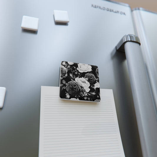 Black & White Floral Square Magnet – Floral Square Magnets