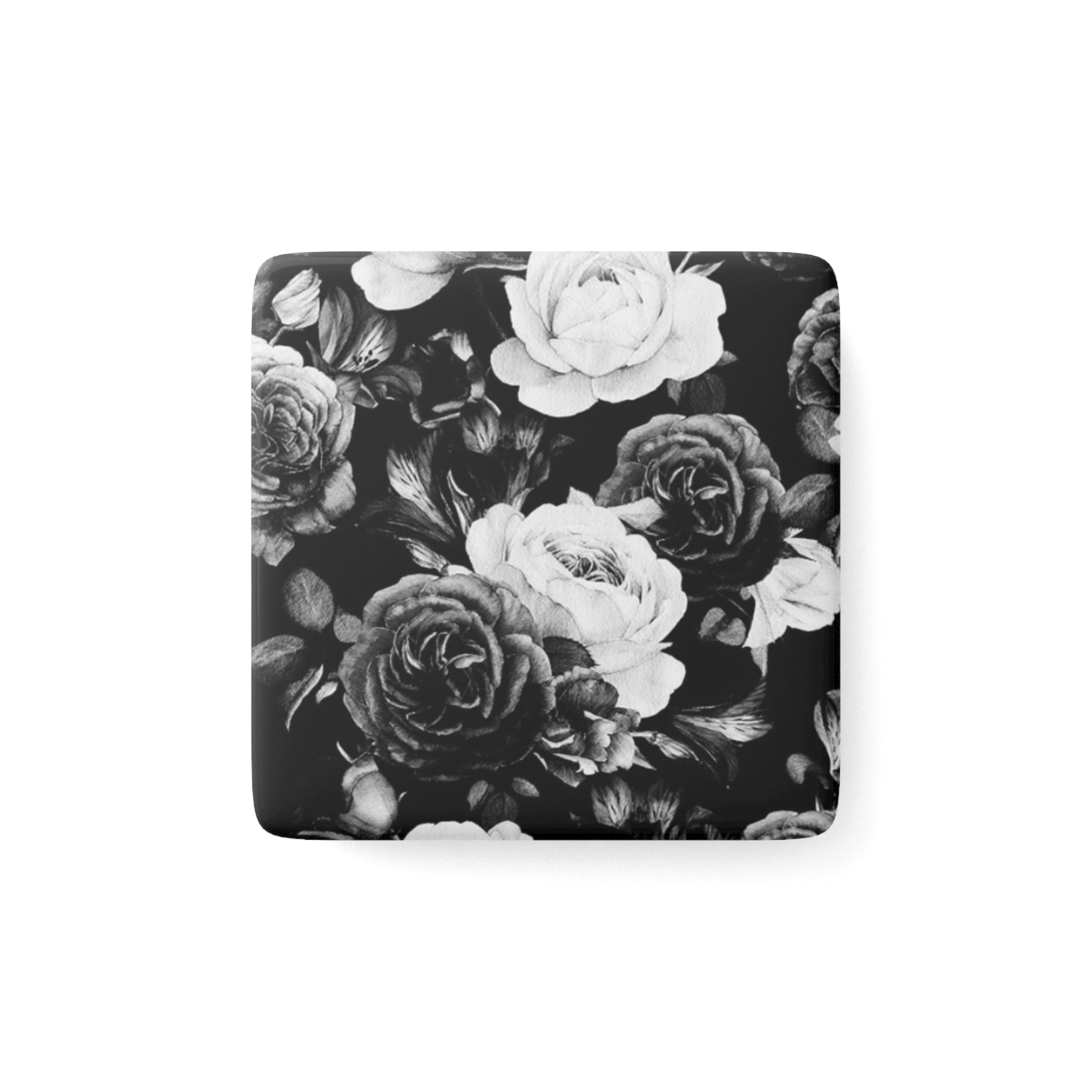 Black & White Floral Square Magnet – Floral Square Magnets