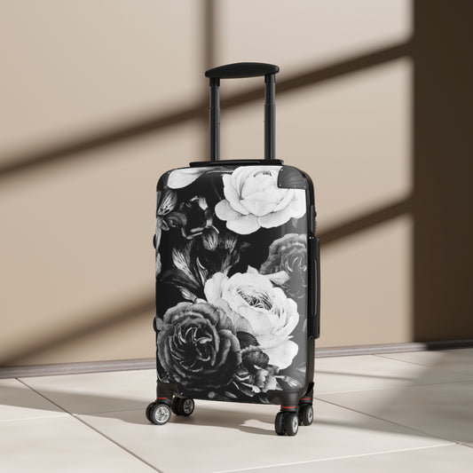 Black & White Floral Suitcase for Travelers – Stylish & Durable