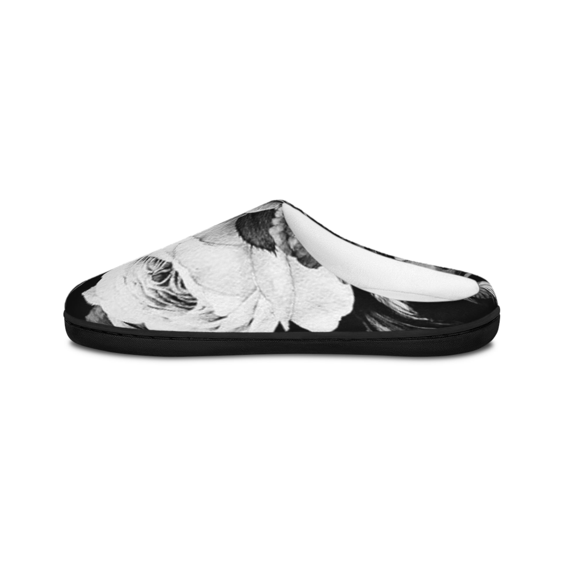 Black & White Soft Floral Slippers – Cozy & Stylish Comfort