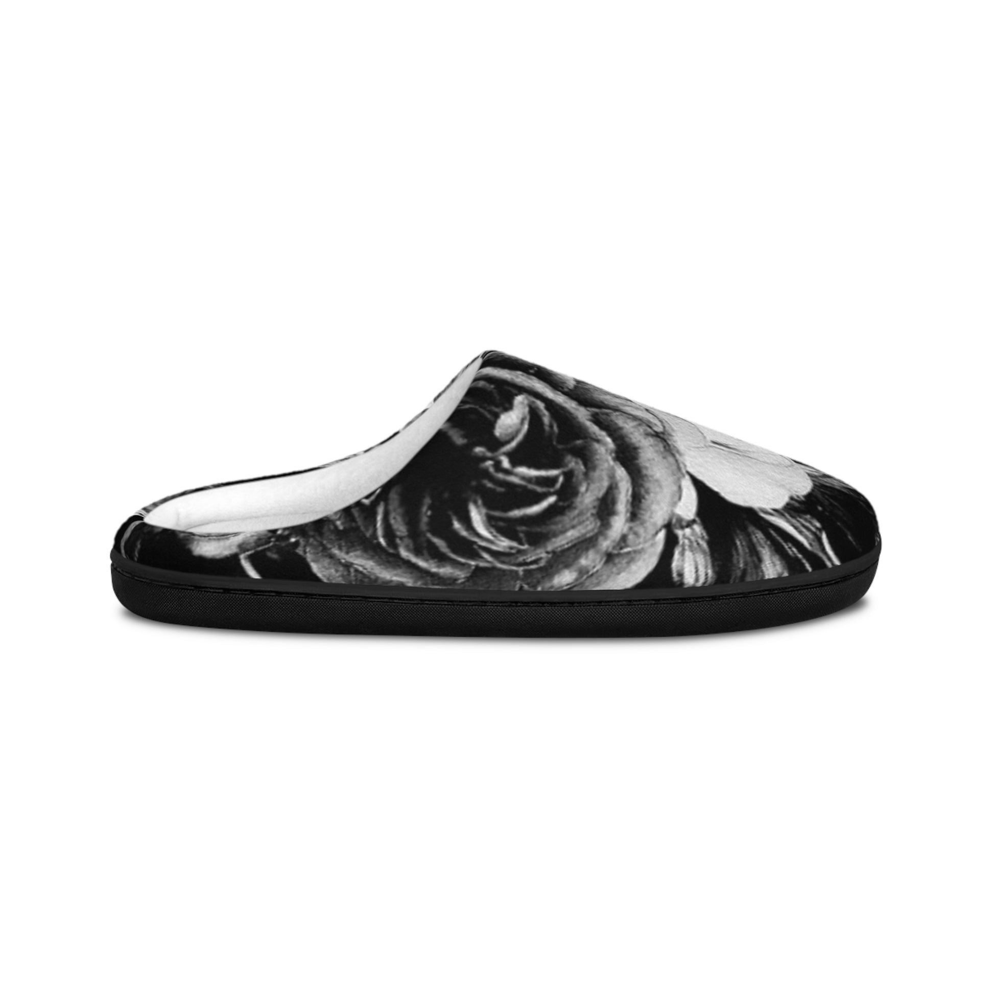Black & White Soft Floral Slippers – Cozy & Stylish Comfort