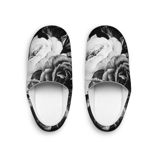 Black & White Soft Floral Slippers – Cozy & Stylish Comfort