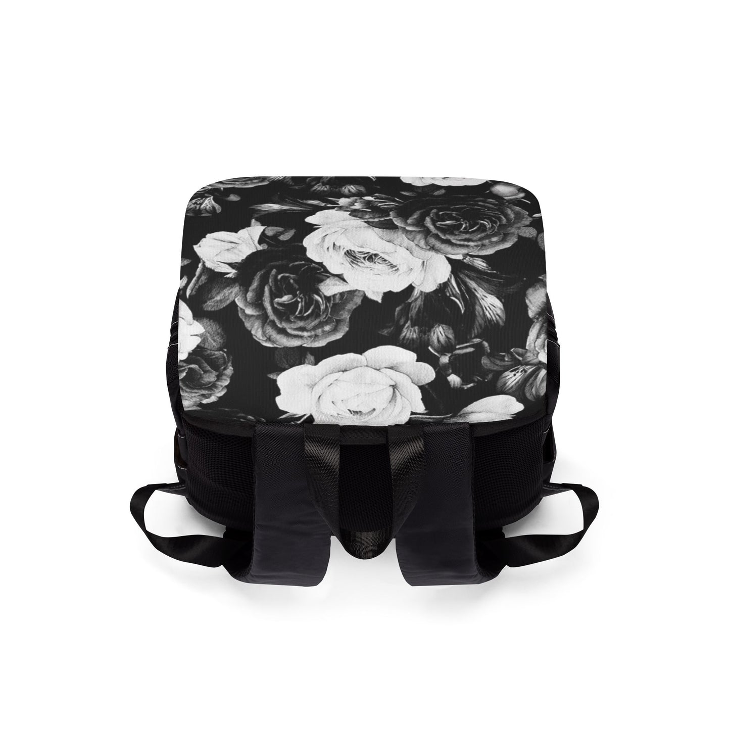 Black & White Unisex Floral Flap Backpack – Modern Style