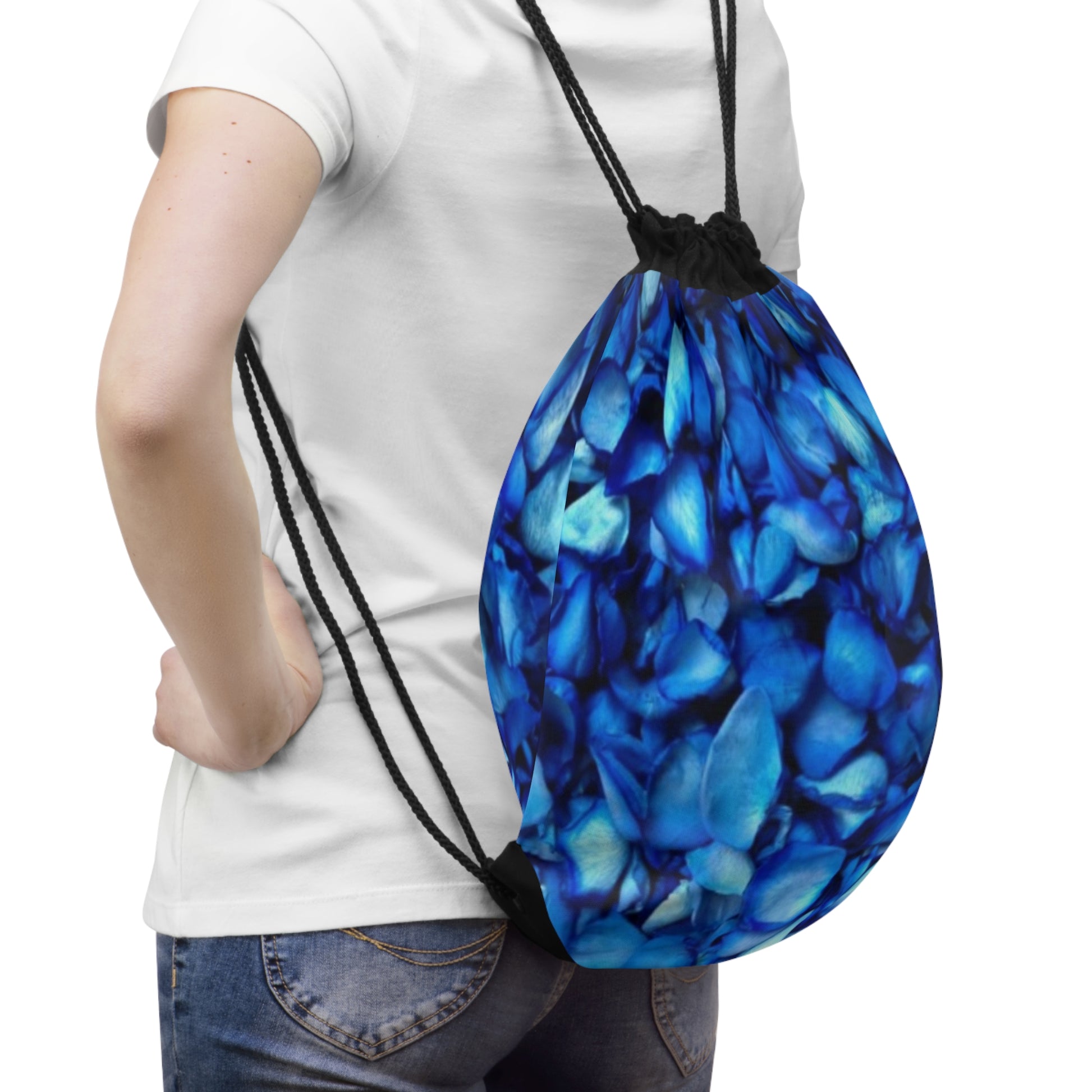 Blue Petals Floral Drawstring Bag