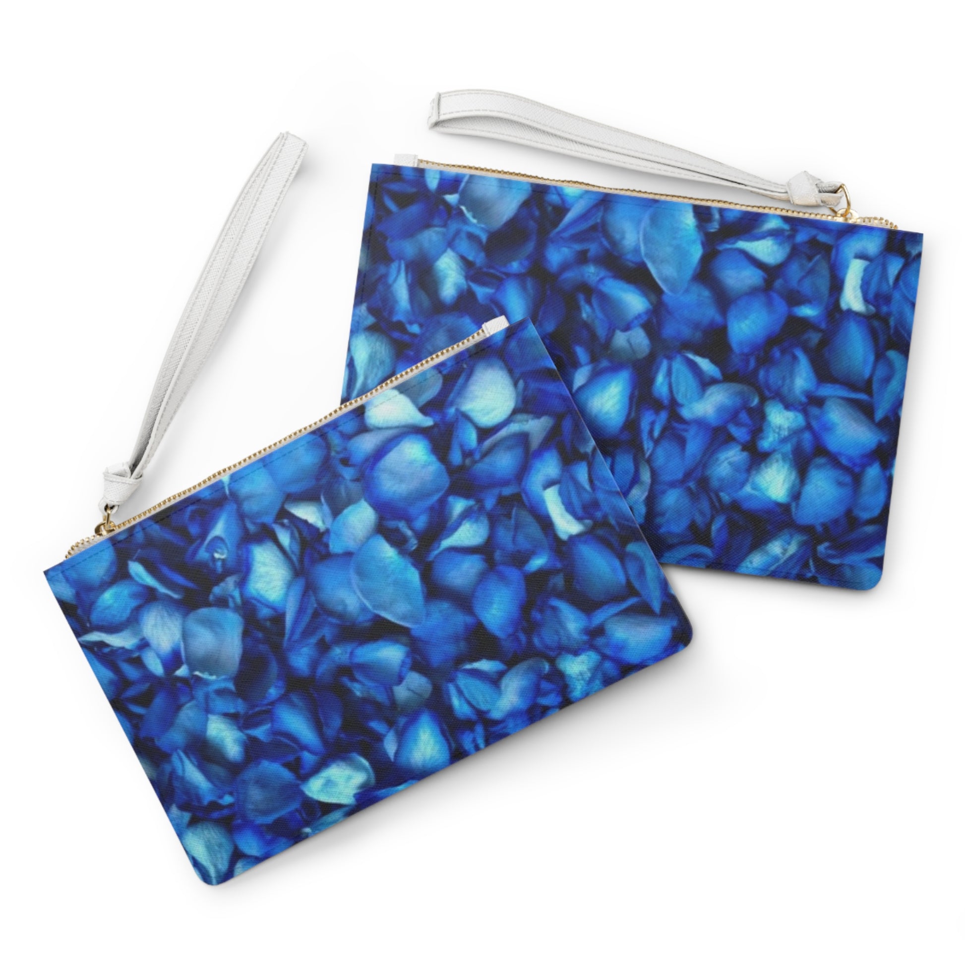 Blue Petals Floral Leather Clutch Bag for Women