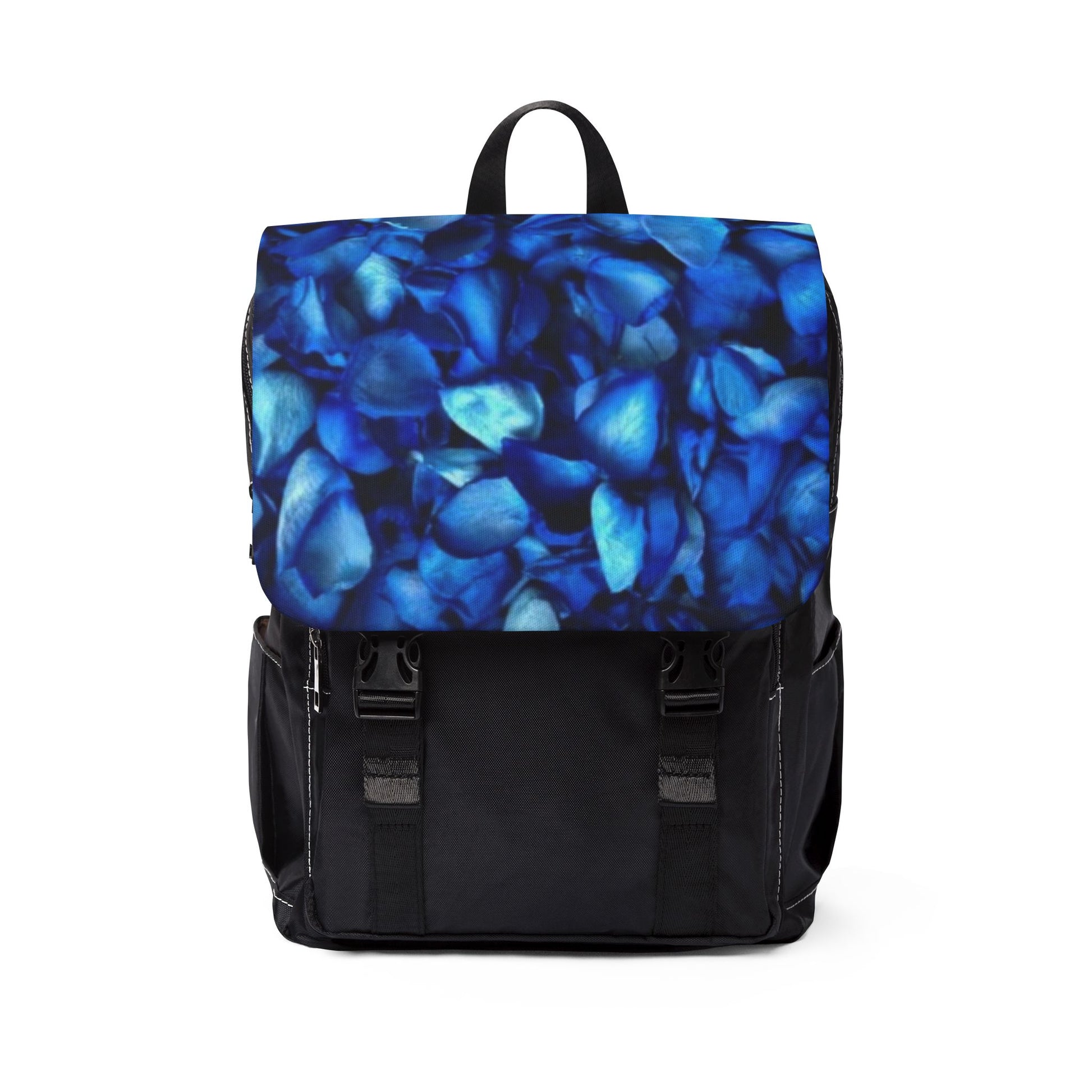 Blue Petals Unisex Floral Flap Backpack – Fresh & Unique