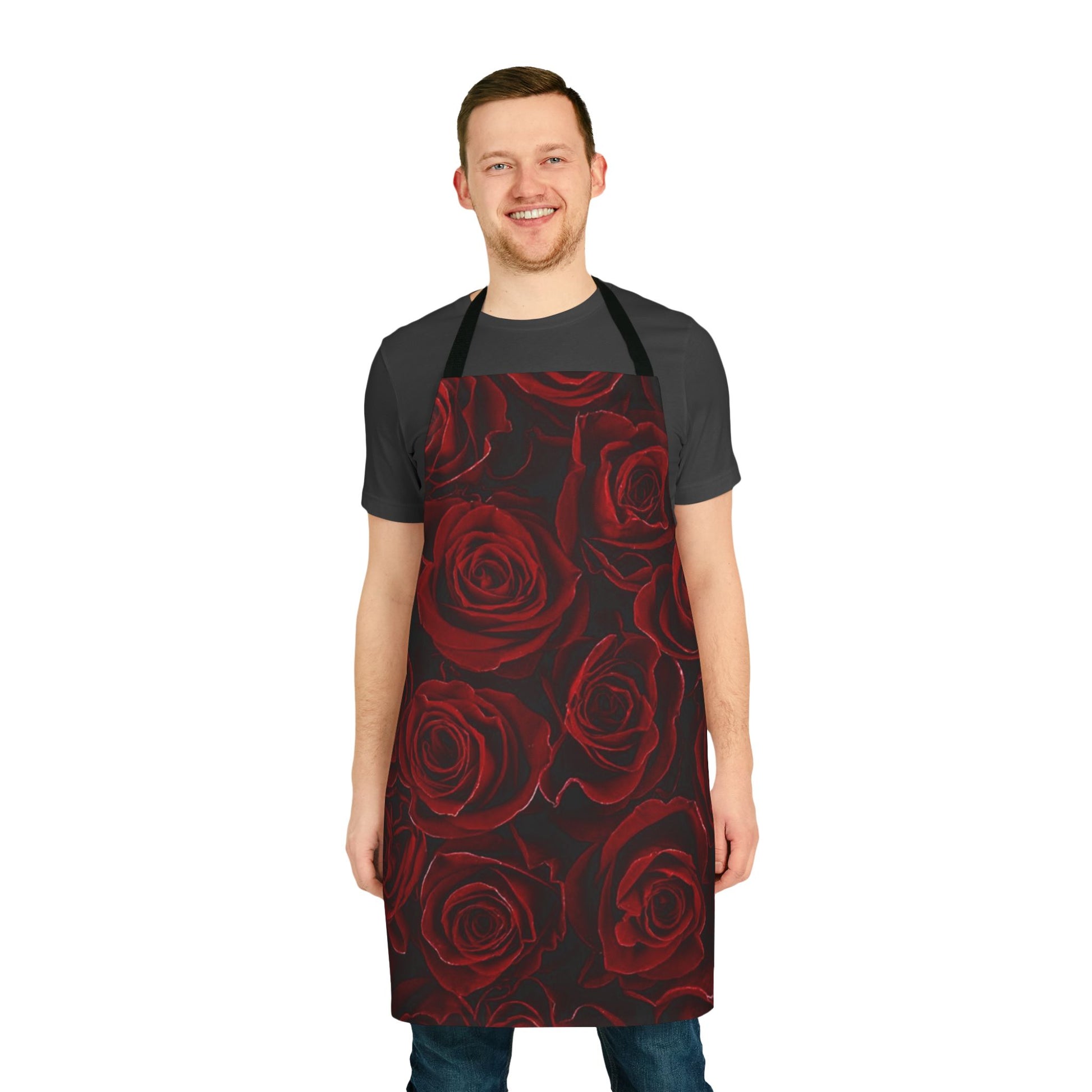 Cute Floral Apron – Red Roses Design for Passionate Home Chefs